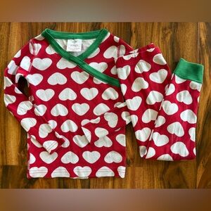 Hanna Andersson Girls Red Hearts Long Johns 2 Piece Pajamas Set 100 4 4T Lounge